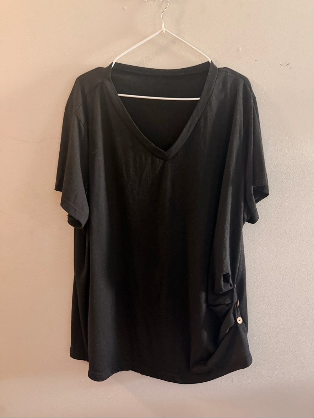 SHEIN Black V-Neck Short Sleeve Top with Side Button Detail